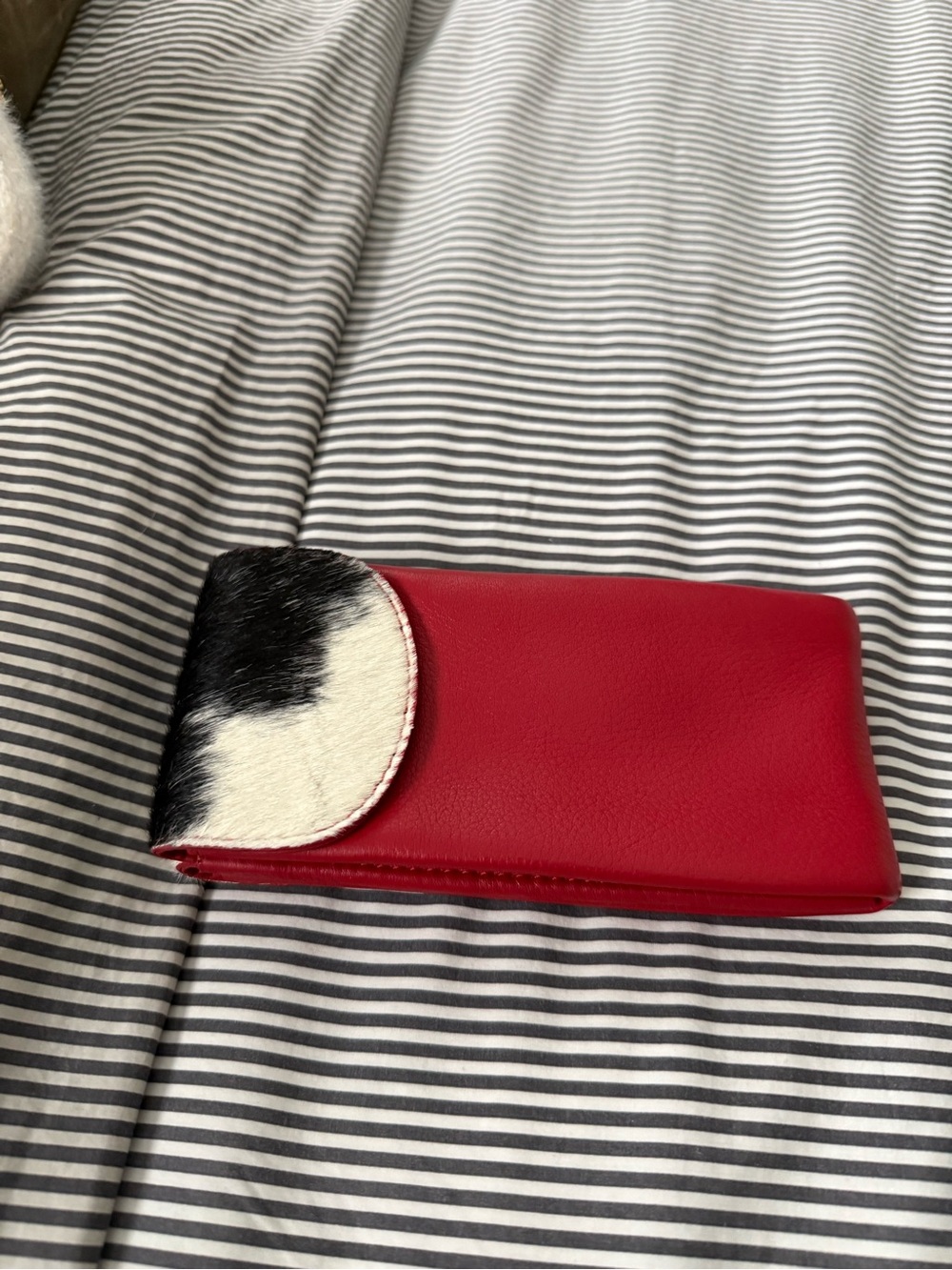 Red Leather Sunglasses Case with Black & White Haircalf Accent
